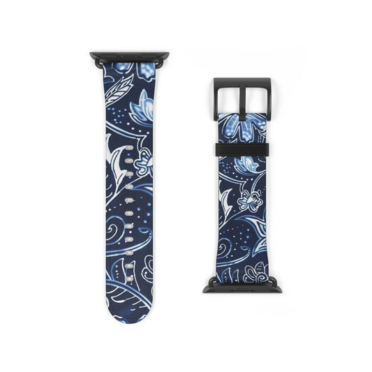 Blue Floral Paisley Watch Band — Elegant Vintage Pattern Apple Watch Strap - DIGITAL X