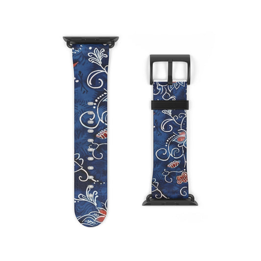 Blue Floral Pattern Watch Band — Elegant Scrollwork Apple Watch Strap - DIGITAL X