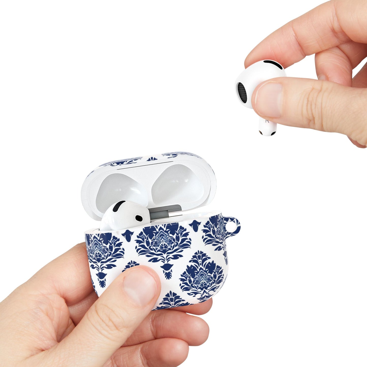 Damask Blue AirPod Case — Elegant Navy Floral Protective Cover - DIGITAL X