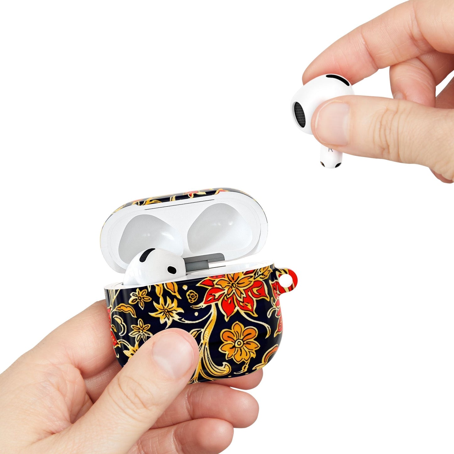 Floral Baroque AirPod Case — Black & Gold Red Flower Protective Cover - DIGITAL X
