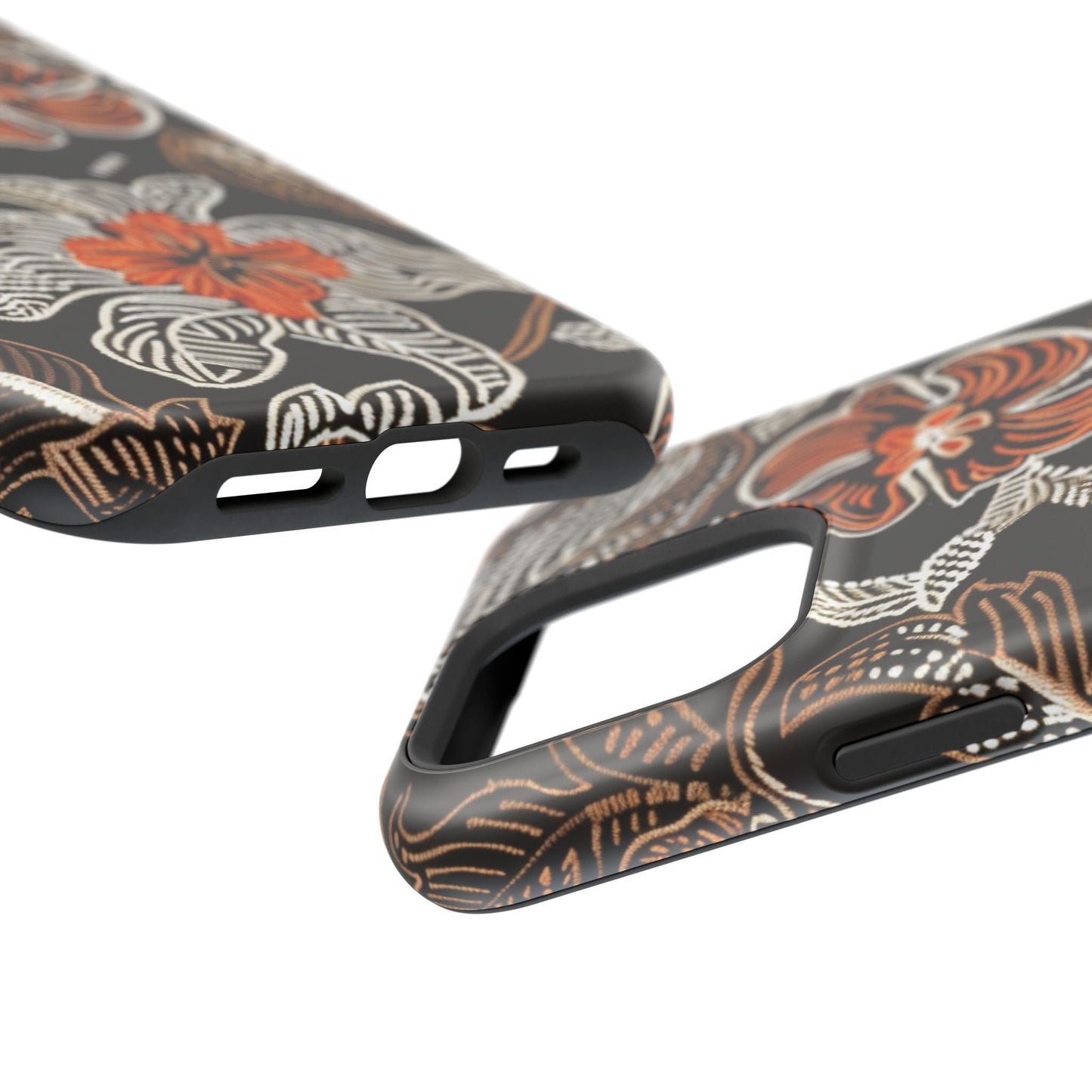 Floral Batik Magnetic Impact Phone Case — Orange & Black Protective Cover - DIGITAL X