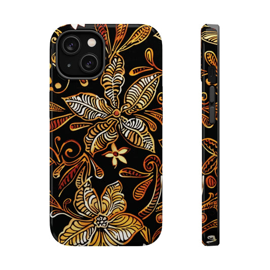 Floral Batik Magnetic Phone Case β Impact - Resistant, Gold & Black - DIGITAL X