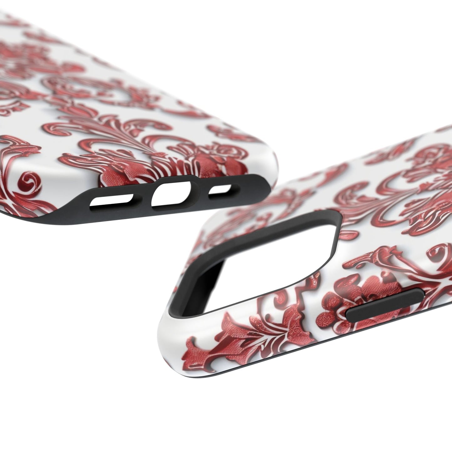 Floral Damask Phone Case — Red Scrolled Impact - Resistant Magnetic Case - DIGITAL X