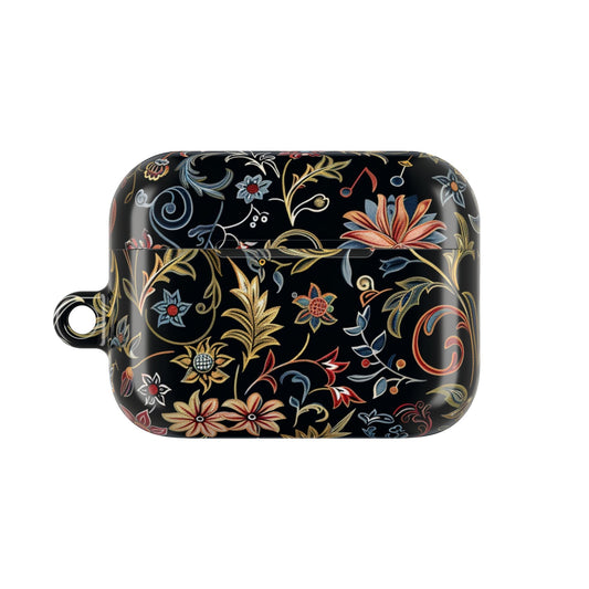 Floral Filigree AirPod Case – Black Vintage Botanical Protective Cover - DIGITAL X