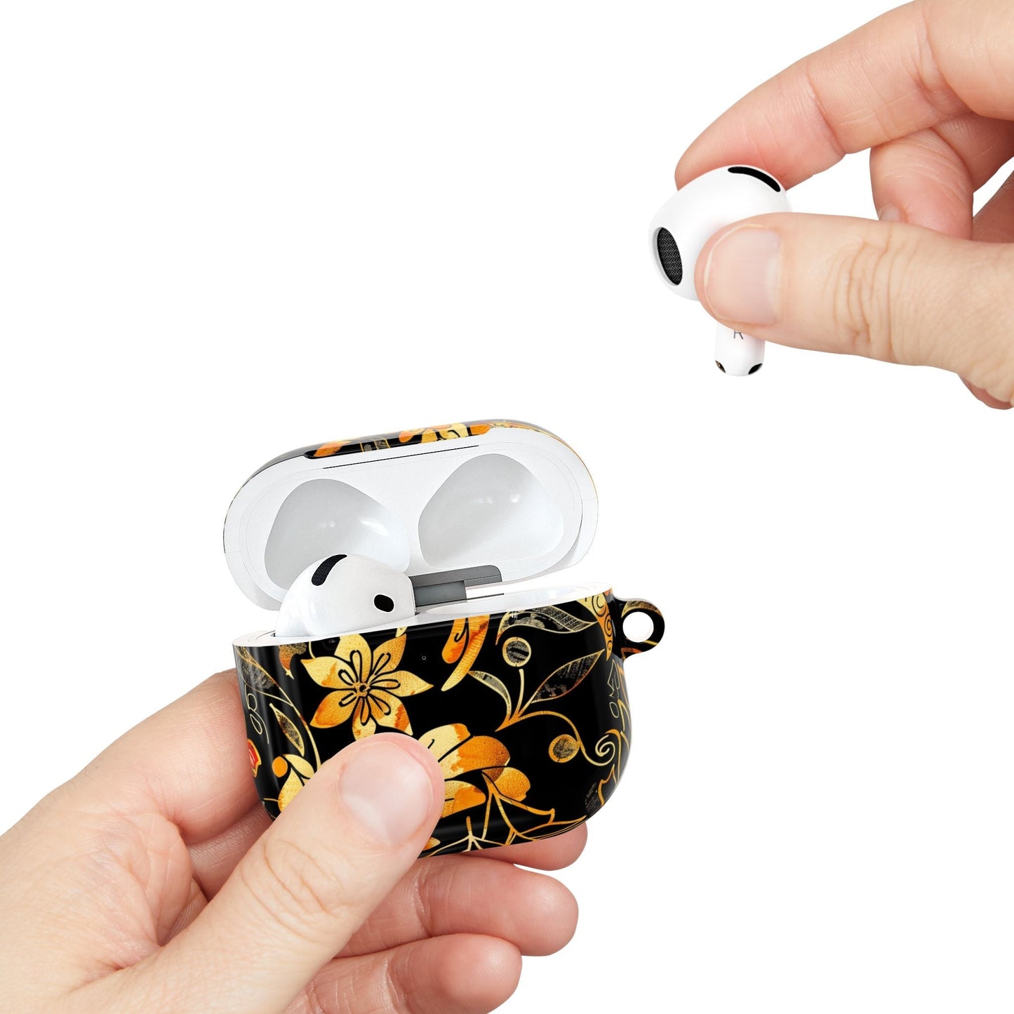 Floral Gold Filigree AirPod Case — Black & Gold Decorative Earbud Cover - DIGITAL X