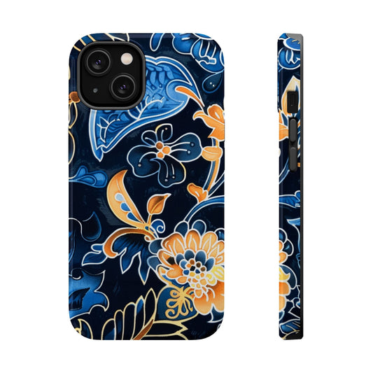 Floral Indigo Pattern Magnetic Impact Phone Case - DIGITAL X