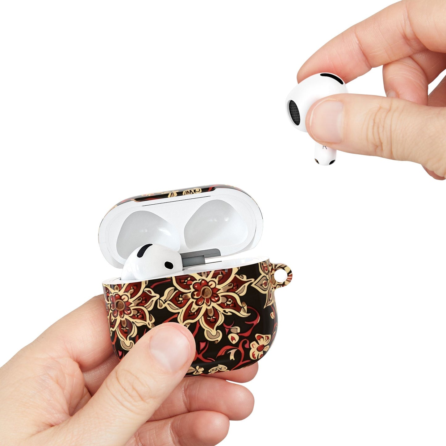 Floral Mandala AirPod Case – Vintage Red & Gold Pattern - DIGITAL X