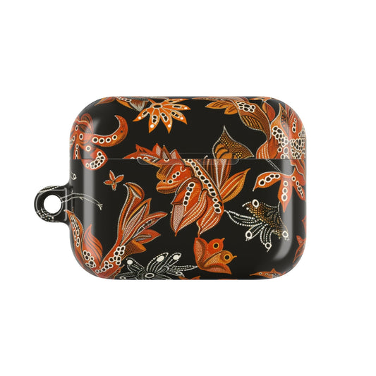 Floral Paisley AirPod Case – Black & Orange Decorative Cover - DIGITAL X