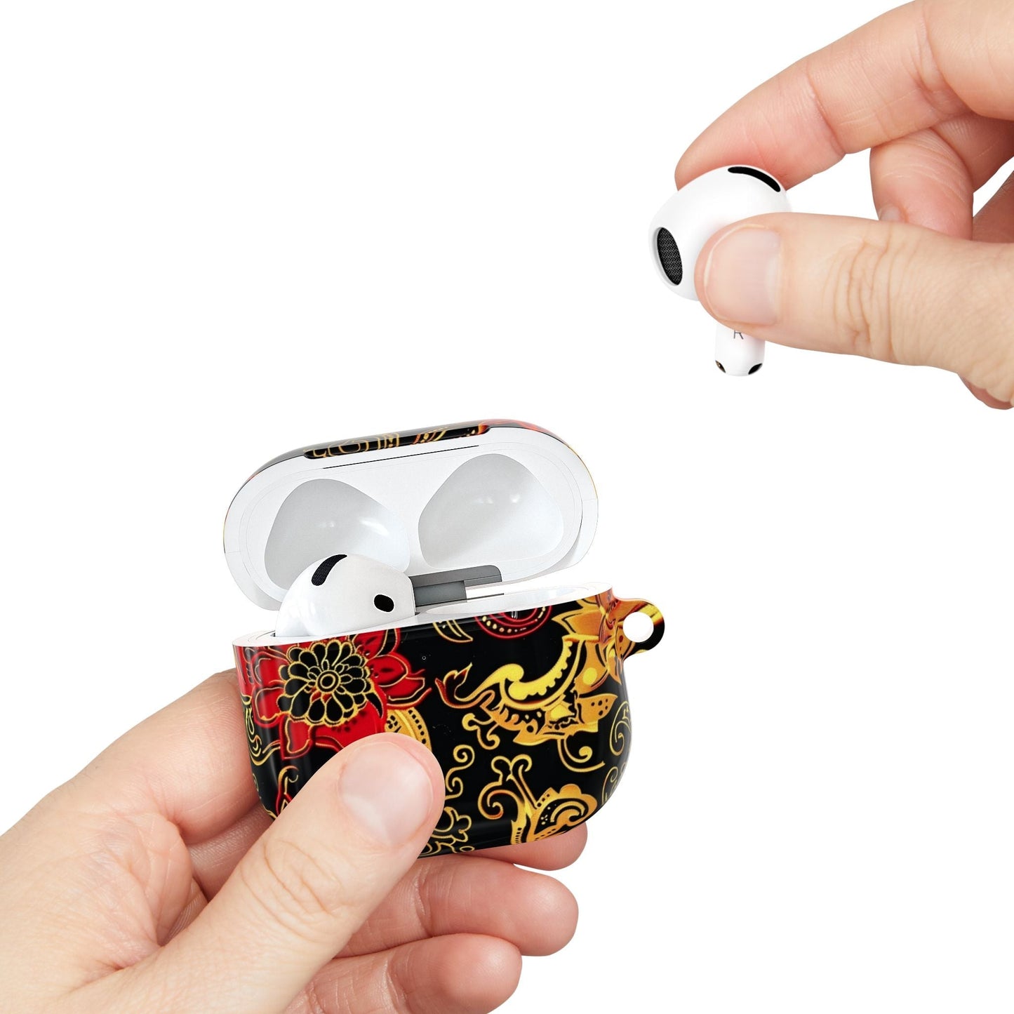 Floral Paisley AirPod Case — Red & Gold Ornate Design - DIGITAL X