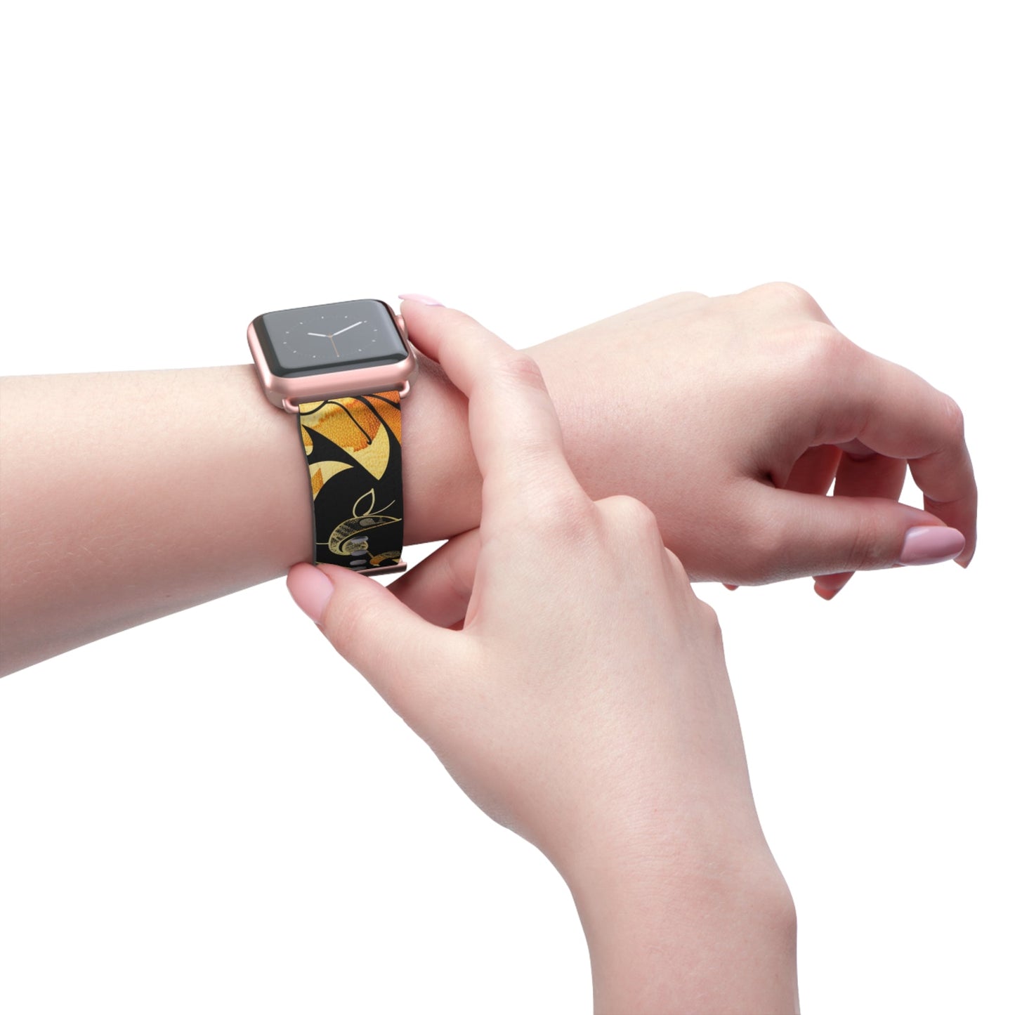 Floral Paisley Apple Watch Band – Black & Gold Swirl Pattern - DIGITAL X