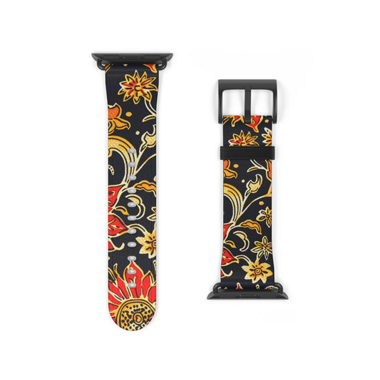Floral Paisley Apple Watch Band β Black, Red & Gold Patterned Strap - DIGITAL X