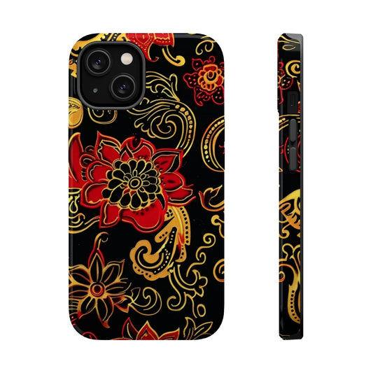 Floral Paisley Magnetic Impact Phone Case — Red & Gold Ornamental Design - DIGITAL X