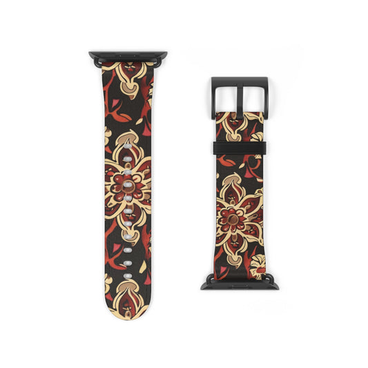 Floral Paisley Watch Band — Vintage Red & Gold Pattern Apple Watch Strap - DIGITAL X