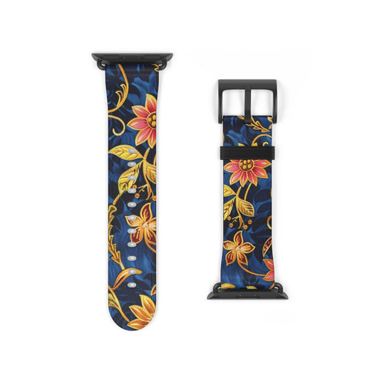 Floral Vine Watch Band β Navy Blue Vintage Floral Strap - DIGITAL X