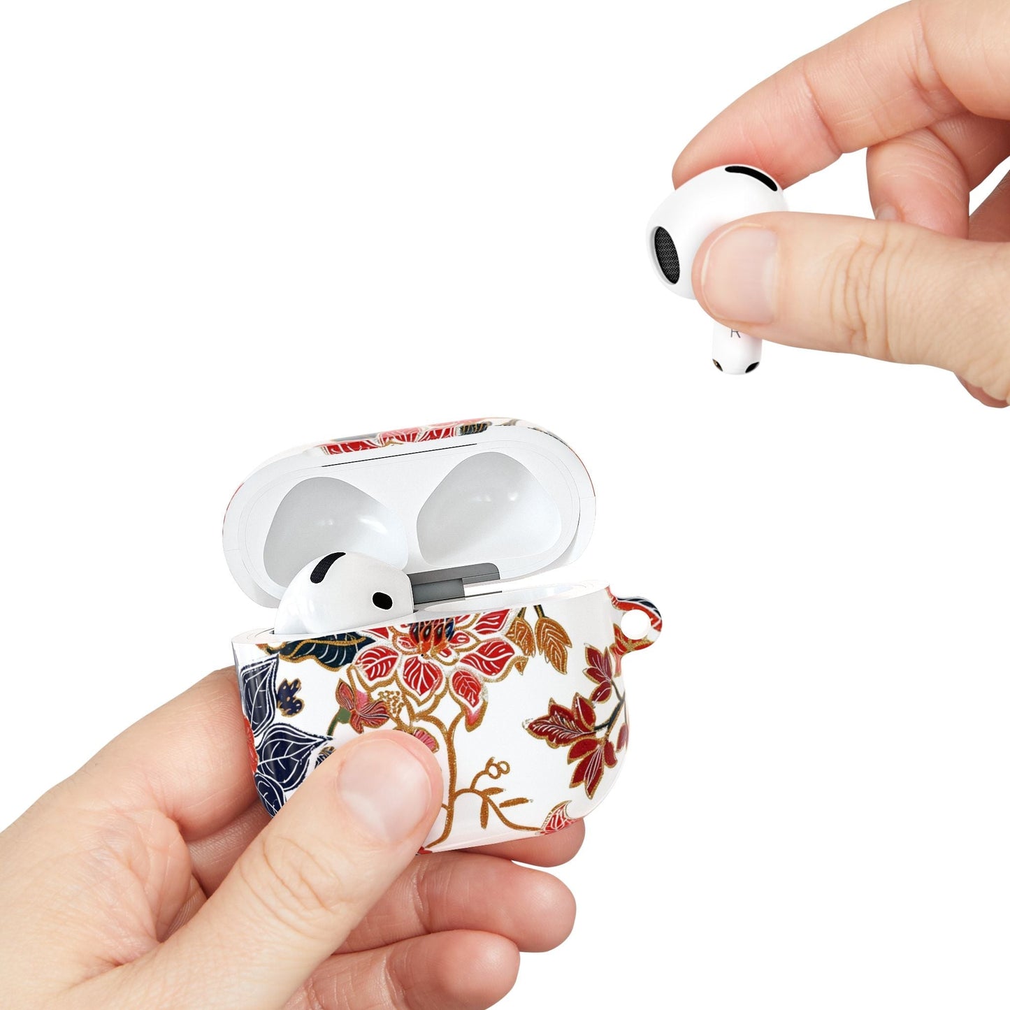 Floral Vintage AirPod Case — Red & Navy Botanical Protective Cover - DIGITAL X