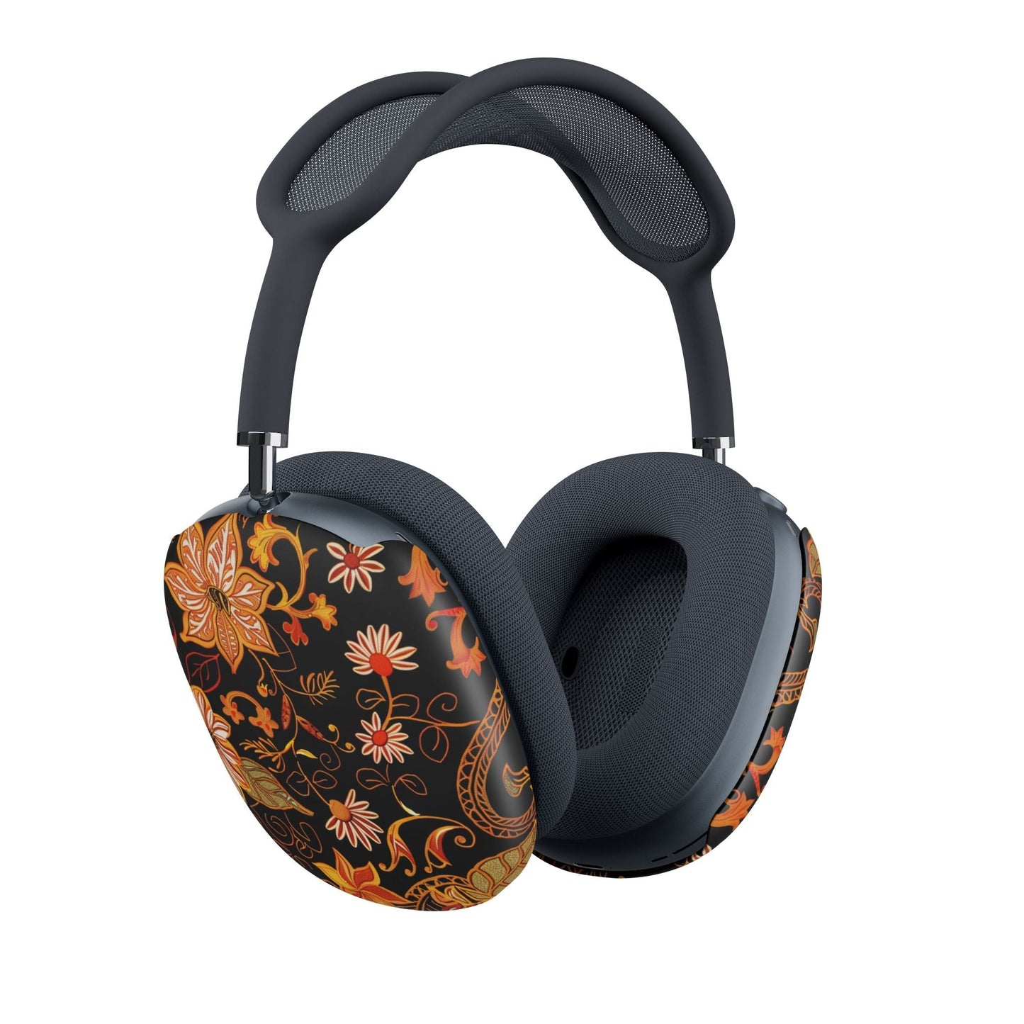 Floral Vintage AirPod Max Case — Black & Orange Botanical Earcup Covers - DIGITAL X