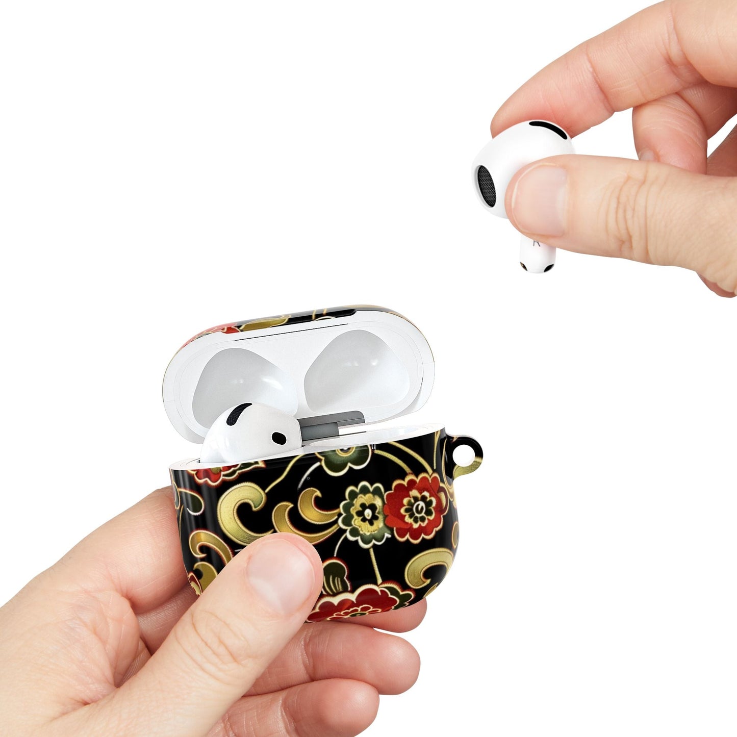 Floral Vintage Black AirPod Case – Oriental Red & Gold Pattern - DIGITAL X