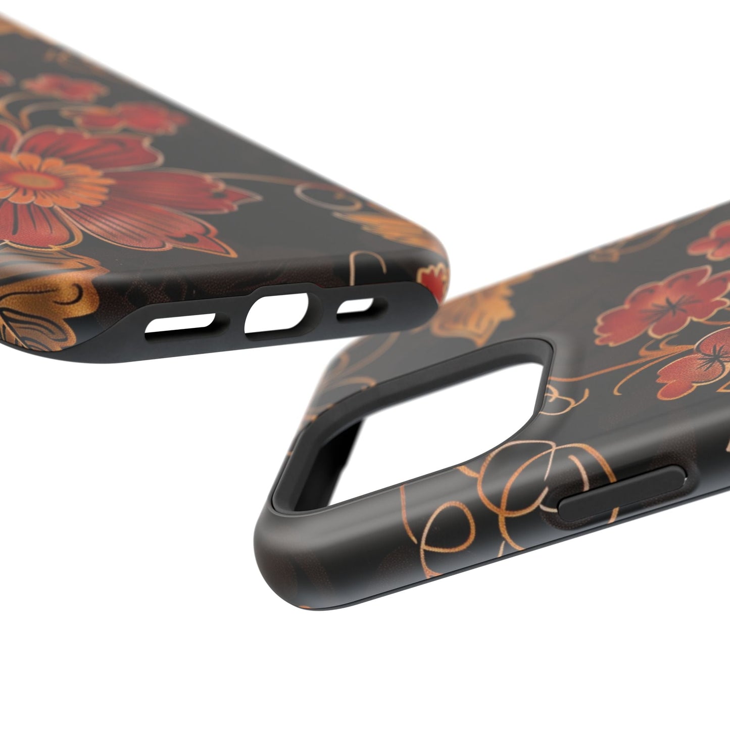 Floral Vintage Magnetic Phone Case — Red & Gold Blossom Impact - Resistant Cover - DIGITAL X