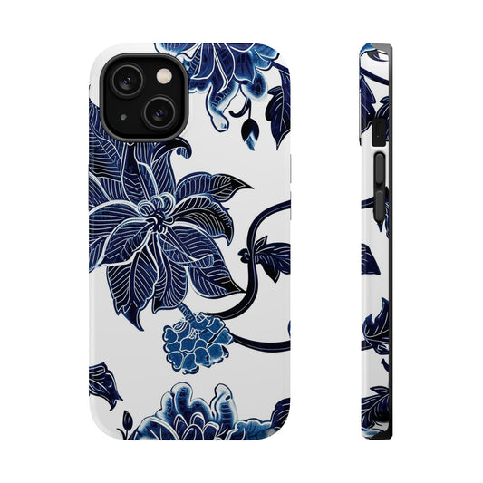 Magnetic Impact - Resistant Phone Case β Blue Botanical Floral Design - DIGITAL X