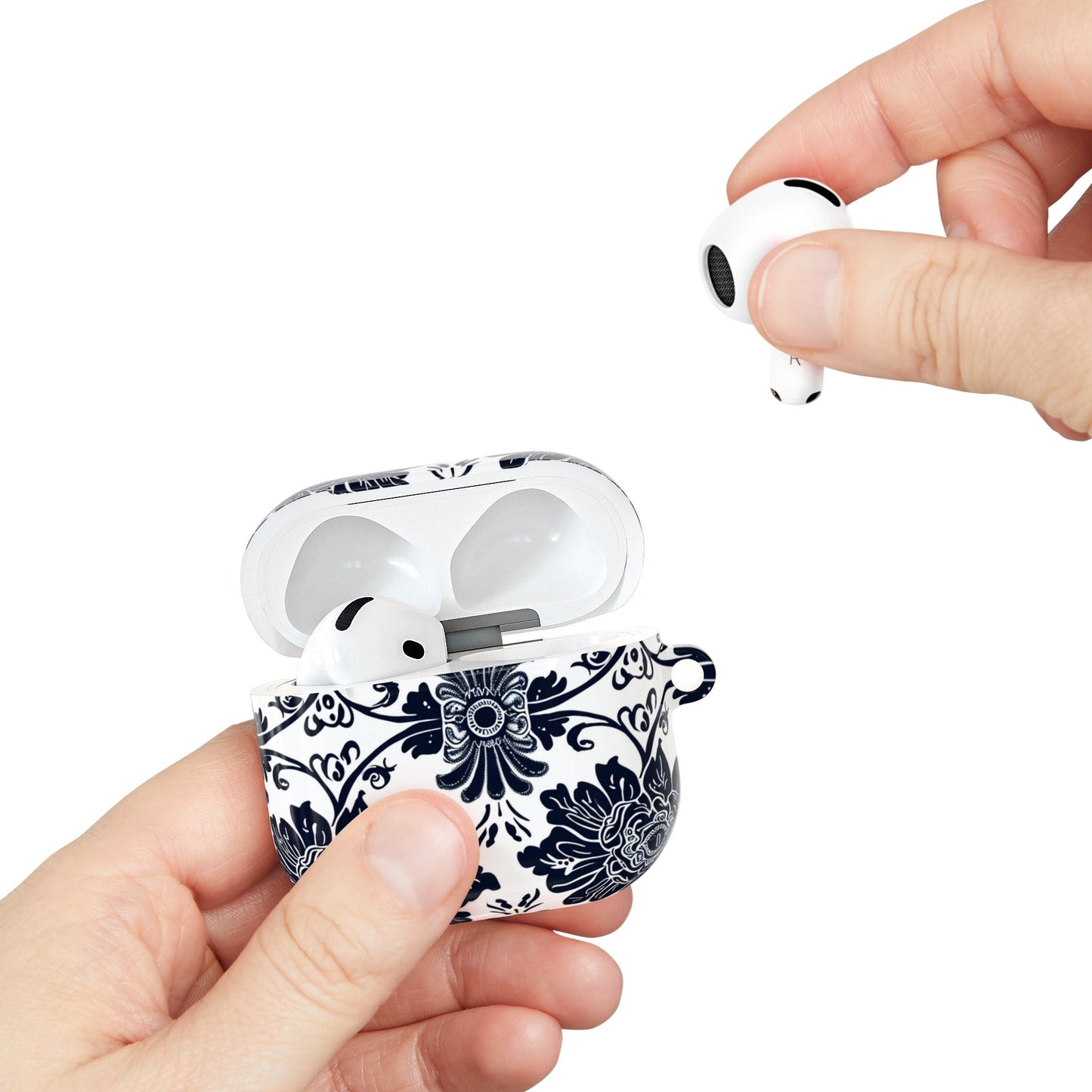 Navy Floral Damask AirPod Case — Ceramic Tile Pattern Protective Cover - DIGITAL X