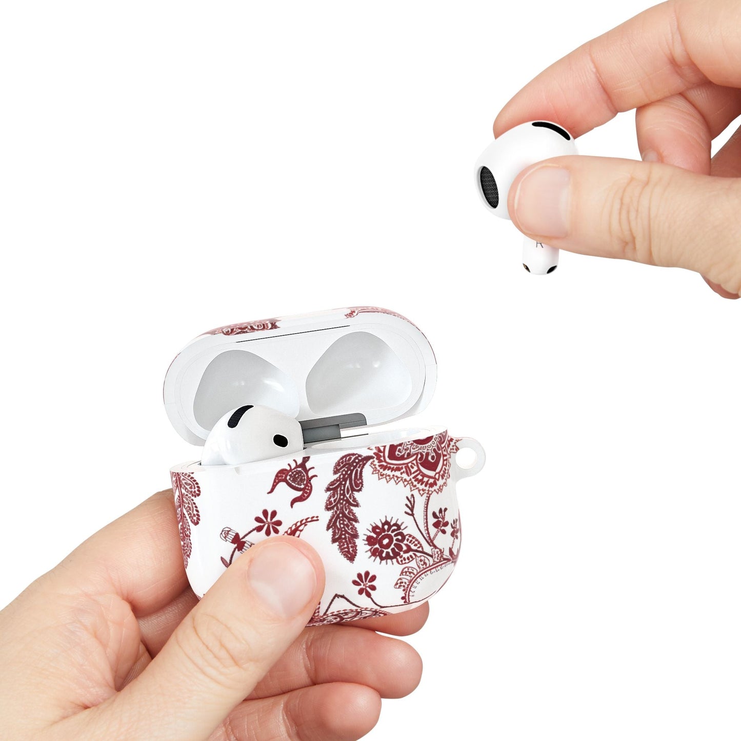 Paisley Floral AirPod Case - Red Vintage Boho Protective Cover - DIGITAL X