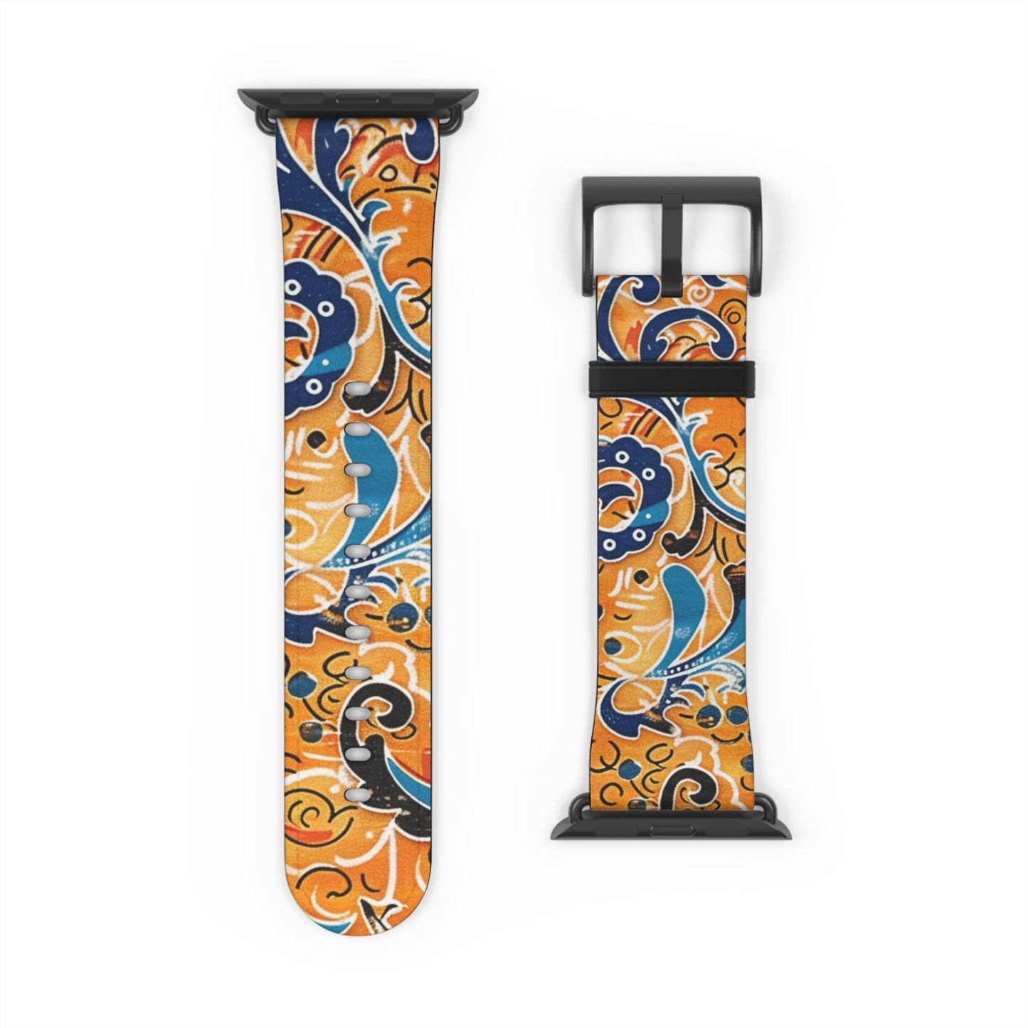 Abstract Paisley Floral Watch Band – Orange & Blue Patterned Apple Watch Strap - DIGITAL X