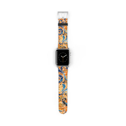 Abstract Paisley Floral Watch Band – Orange & Blue Patterned Apple Watch Strap - DIGITAL X
