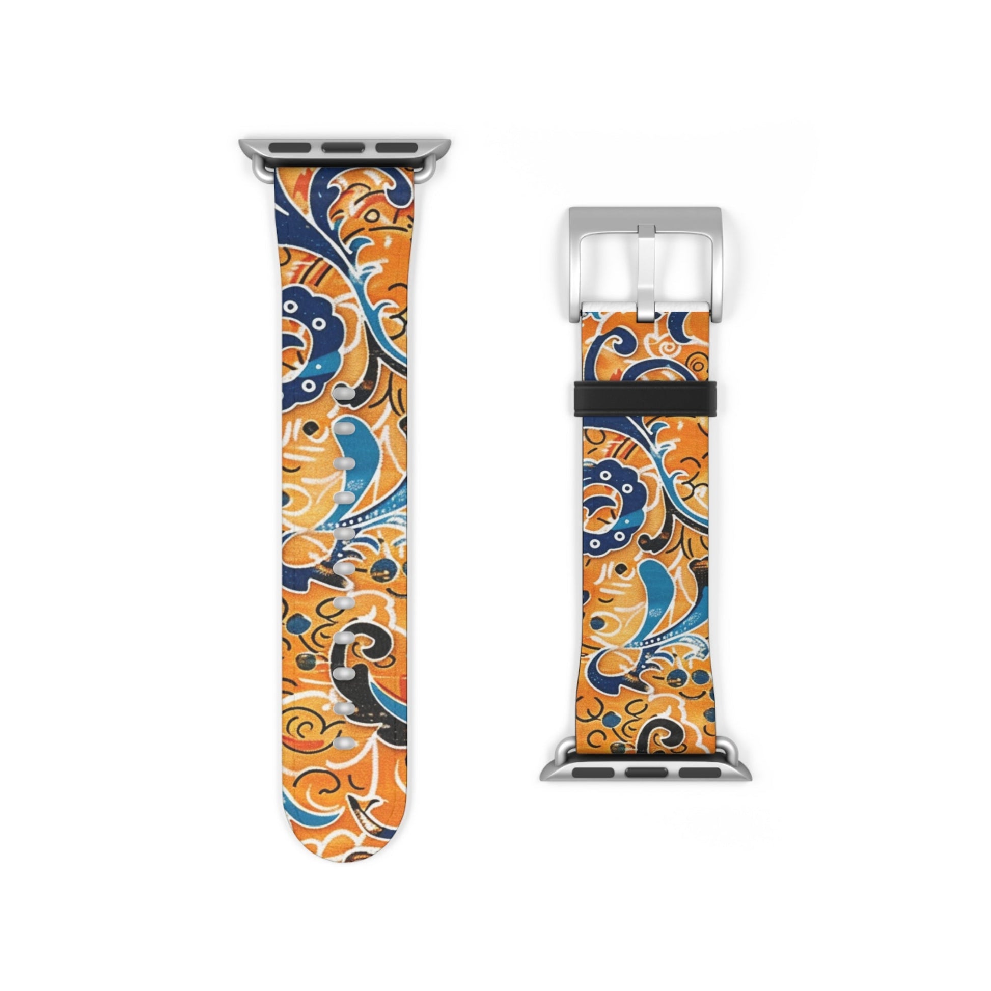 Abstract Paisley Floral Watch Band – Orange & Blue Patterned Apple Watch Strap - DIGITAL X