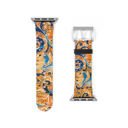 Abstract Paisley Floral Watch Band – Orange & Blue Patterned Apple Watch Strap - DIGITAL X