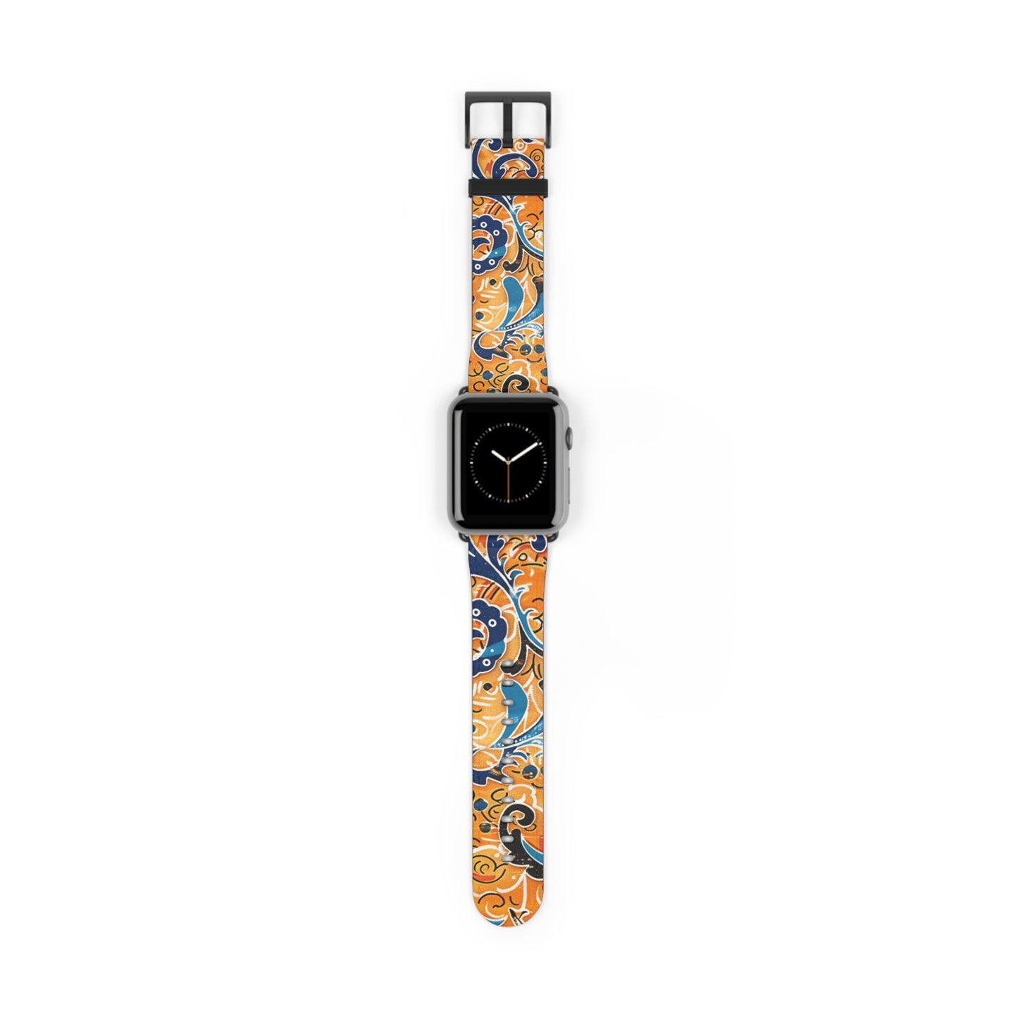 Abstract Paisley Floral Watch Band – Orange & Blue Patterned Apple Watch Strap - DIGITAL X