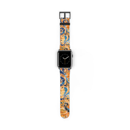 Abstract Paisley Floral Watch Band – Orange & Blue Patterned Apple Watch Strap - DIGITAL X