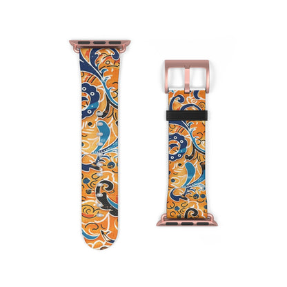 Abstract Paisley Floral Watch Band – Orange & Blue Patterned Apple Watch Strap - DIGITAL X