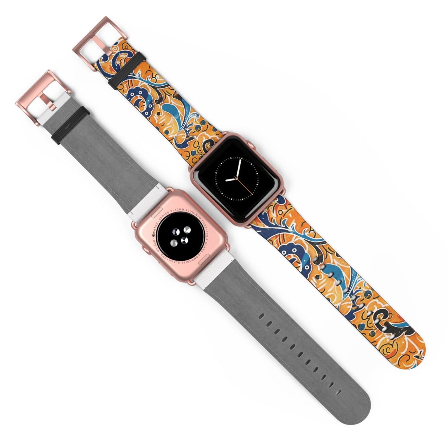 Abstract Paisley Floral Watch Band – Orange & Blue Patterned Apple Watch Strap - DIGITAL X