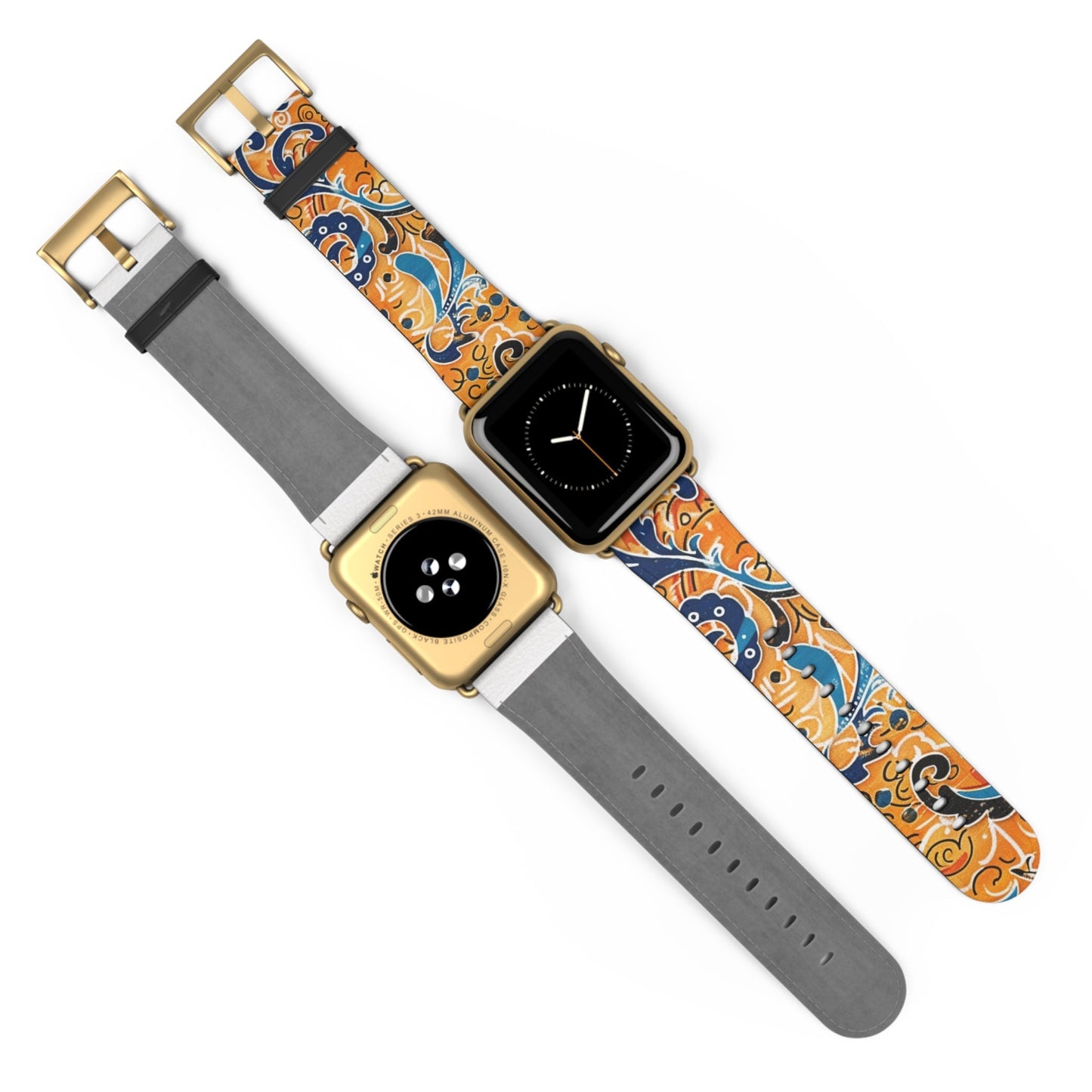 Abstract Paisley Floral Watch Band – Orange & Blue Patterned Apple Watch Strap - DIGITAL X