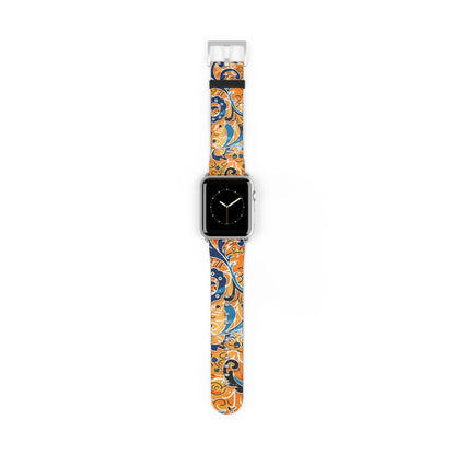 Abstract Paisley Floral Watch Band – Orange & Blue Patterned Apple Watch Strap - DIGITAL X