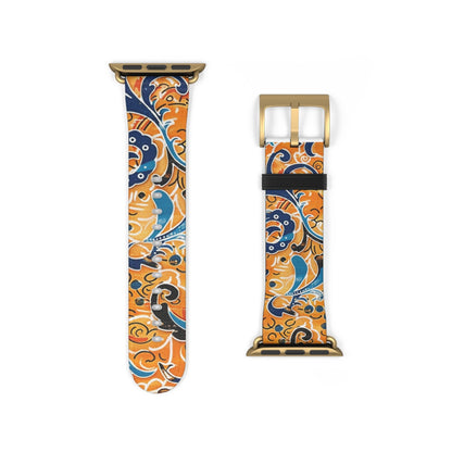 Abstract Paisley Floral Watch Band – Orange & Blue Patterned Apple Watch Strap - DIGITAL X