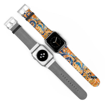 Abstract Paisley Floral Watch Band – Orange & Blue Patterned Apple Watch Strap - DIGITAL X