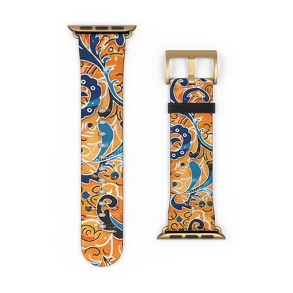 Abstract Paisley Floral Watch Band – Orange & Blue Patterned Apple Watch Strap - DIGITAL X