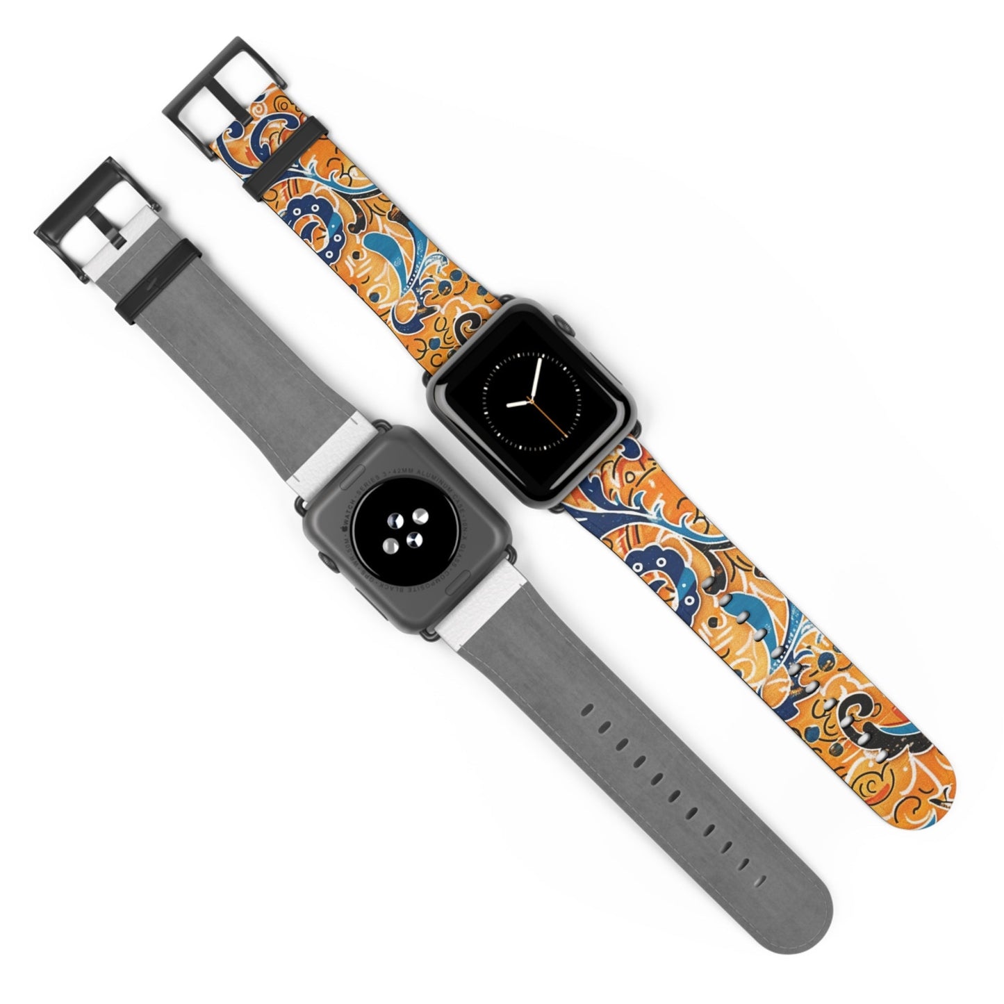 Abstract Paisley Floral Watch Band – Orange & Blue Patterned Apple Watch Strap - DIGITAL X