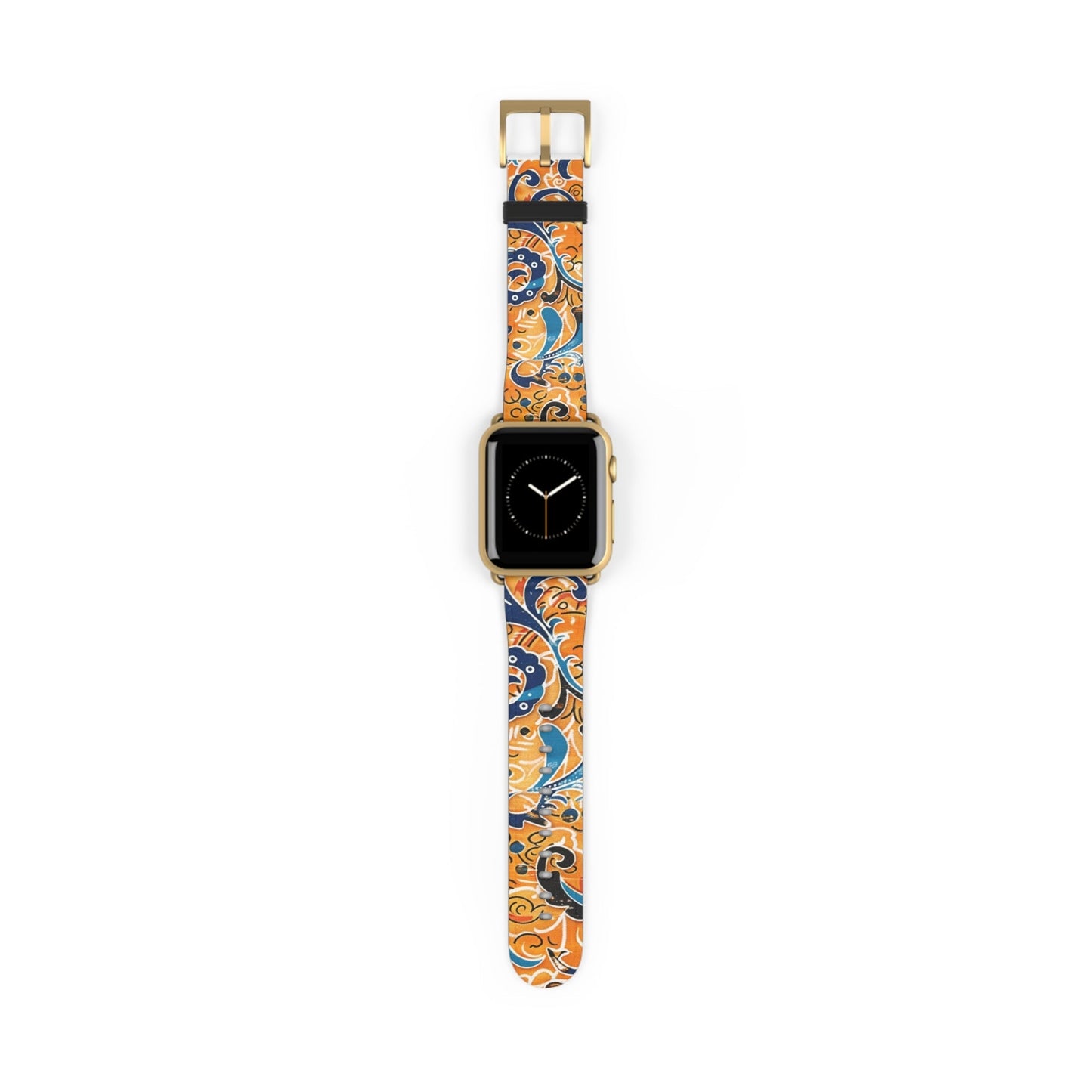 Abstract Paisley Floral Watch Band – Orange & Blue Patterned Apple Watch Strap - DIGITAL X