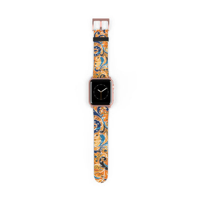 Abstract Paisley Floral Watch Band – Orange & Blue Patterned Apple Watch Strap - DIGITAL X