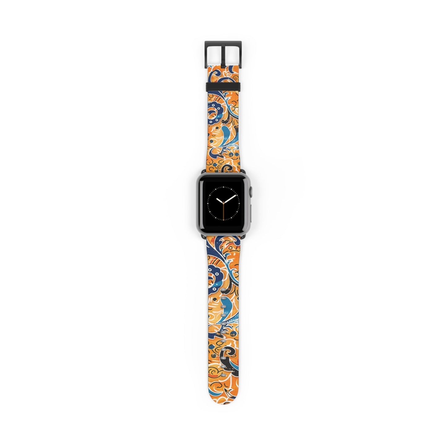 Abstract Paisley Floral Watch Band – Orange & Blue Patterned Apple Watch Strap - DIGITAL X