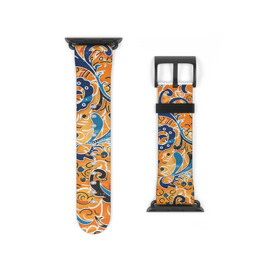 Abstract Paisley Floral Watch Band – Orange & Blue Patterned Apple Watch Strap - DIGITAL X