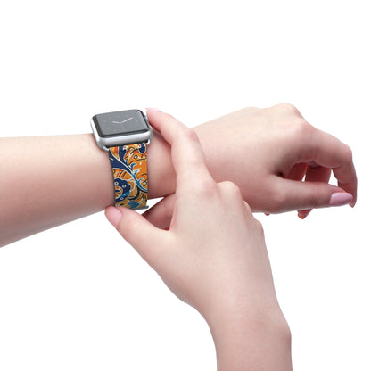 Abstract Paisley Floral Watch Band – Orange & Blue Patterned Apple Watch Strap - DIGITAL X