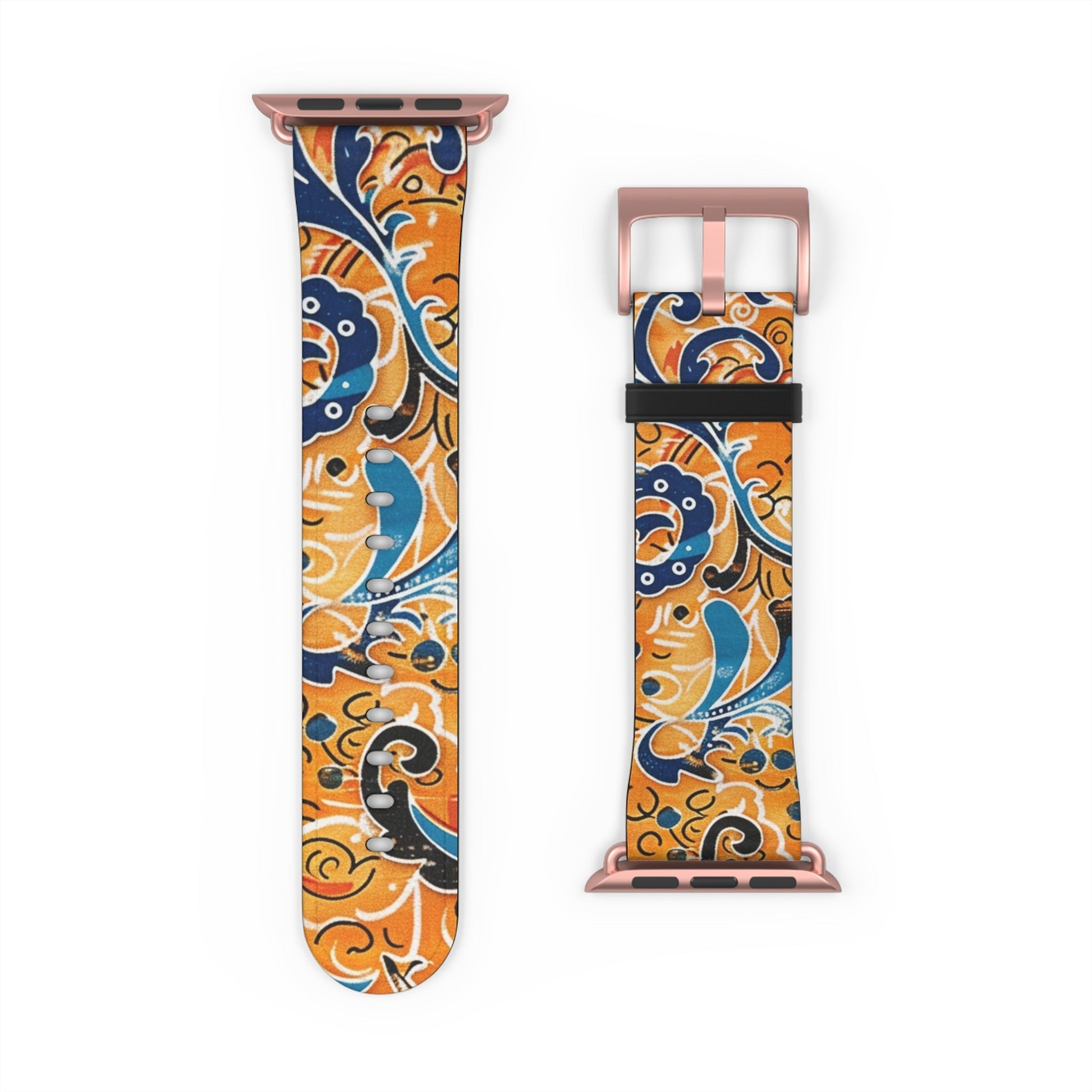 Abstract Paisley Floral Watch Band – Orange & Blue Patterned Apple Watch Strap - DIGITAL X