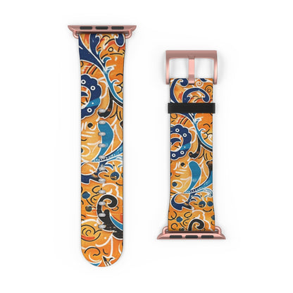 Abstract Paisley Floral Watch Band – Orange & Blue Patterned Apple Watch Strap - DIGITAL X