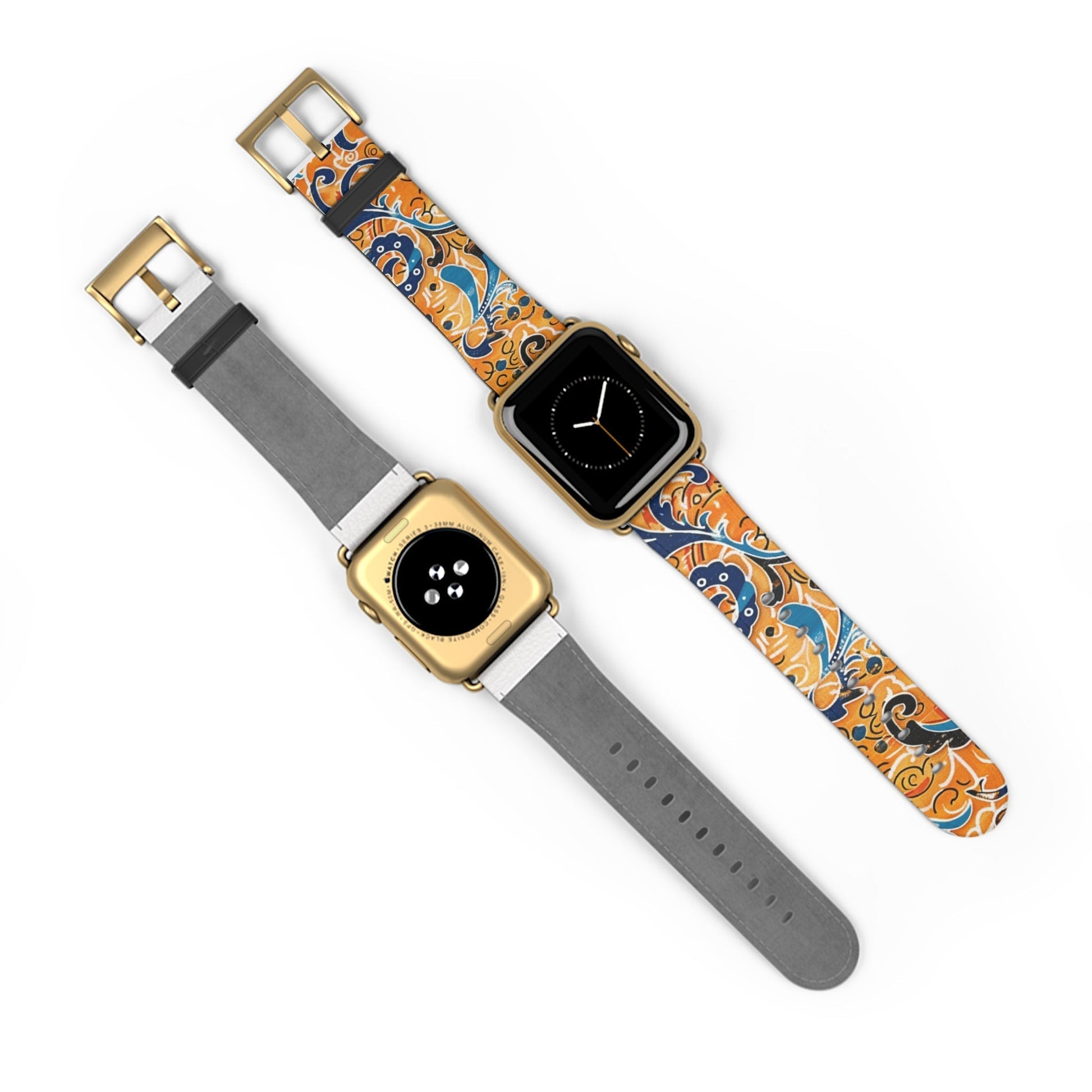 Abstract Paisley Floral Watch Band – Orange & Blue Patterned Apple Watch Strap - DIGITAL X