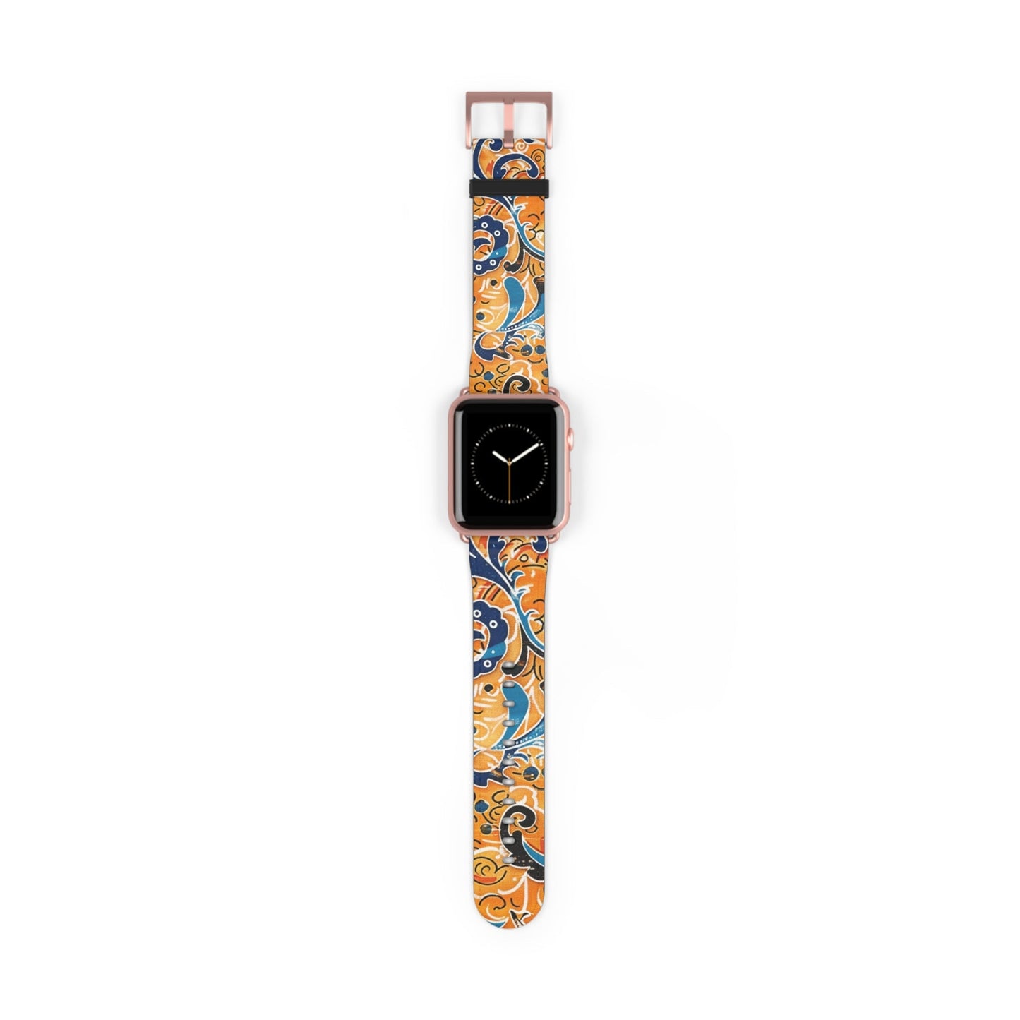 Abstract Paisley Floral Watch Band – Orange & Blue Patterned Apple Watch Strap - DIGITAL X