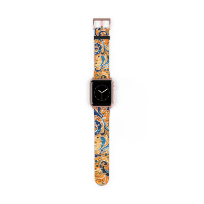 Abstract Paisley Floral Watch Band – Orange & Blue Patterned Apple Watch Strap - DIGITAL X