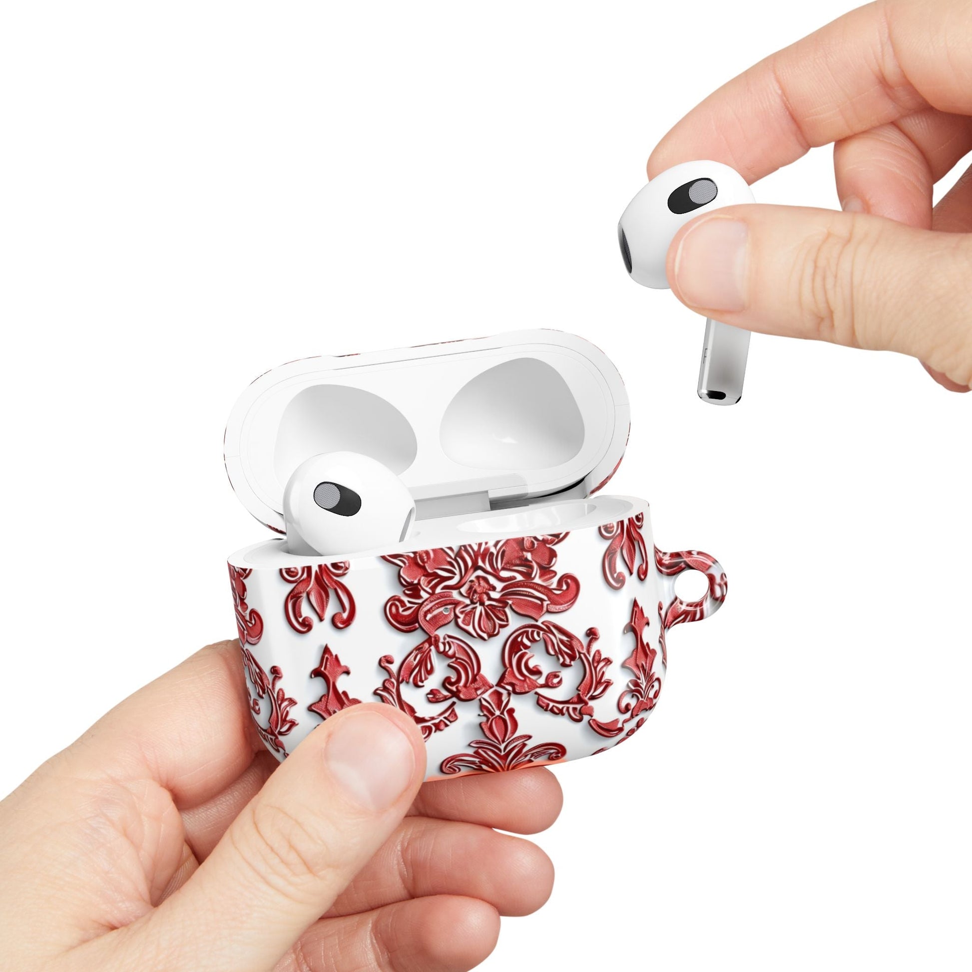 AirPod Case — Red Damask Pattern Protective Cover - DIGITAL X